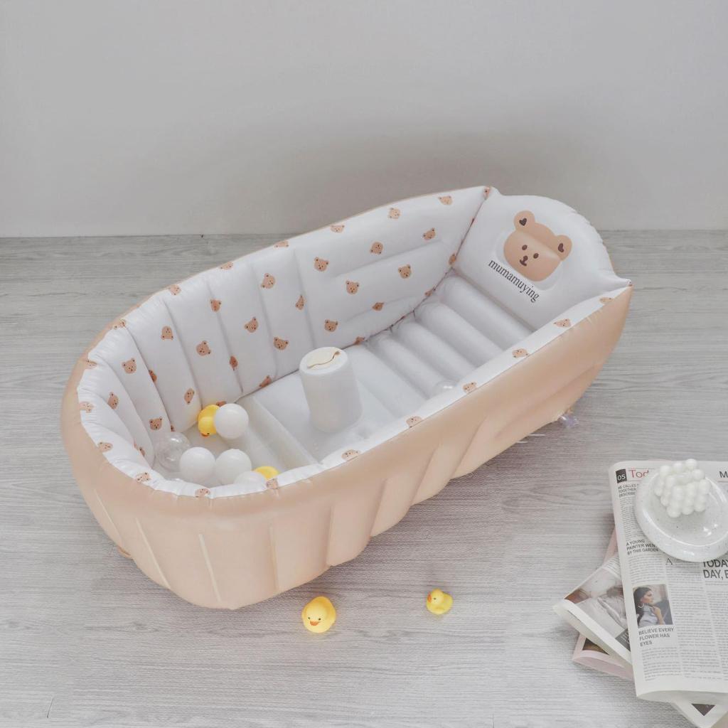 Cartoon Bear Inflatable Baby Bath Tub: Portable Infant Bathtub for Bathing and Playtime