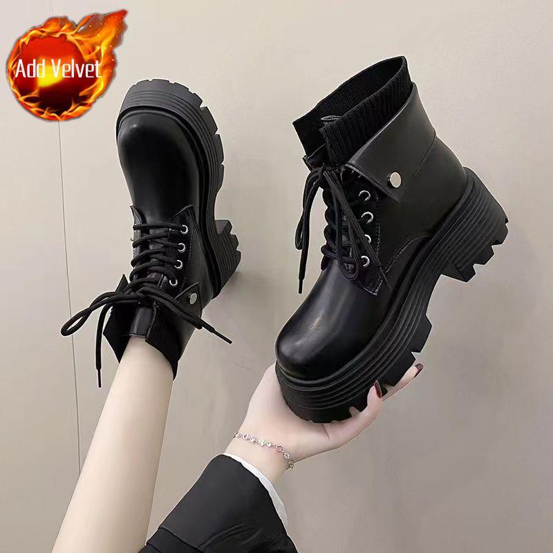 Fashion Ankle Boots for Women Leather Biker With Laces Woman Short Shoes Black Fur Fashion 2025 Boot Large Size Warm Booties Trend Goth