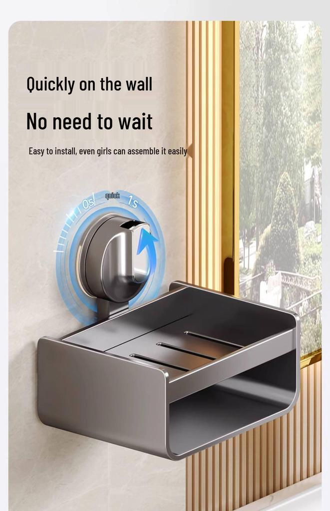 Wall-Mounted Soap Holder with Suction Cup for Bathroom Storage