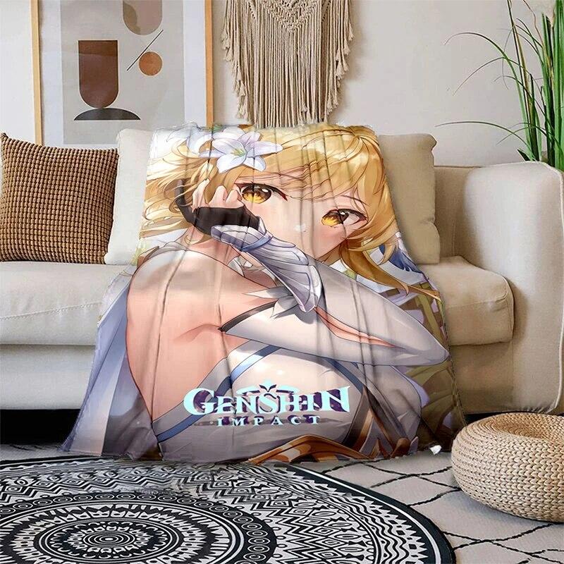 Genshin Impact Měkká plyšová rozkládací pohovka házecí kreslený moderní flanelový povlak na deku Gedruckt Bettdecke Geschenk piknikové deky