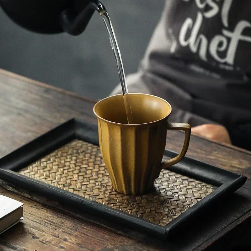 European Retro Ceramic Coffee Cup Office Afternoon Tea Pottery Striped Water Cups Household Couple Milk Mug with Handle Gifts