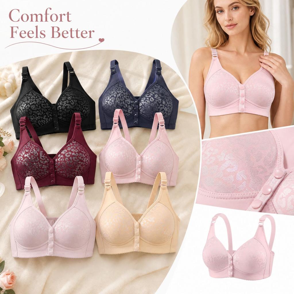 Women's Wireless Push-Up Bra with Fixed Cups Front Closure Comfortable Breathable Everyday Bra
