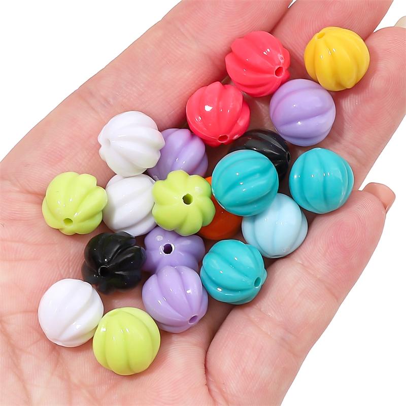 Solid Color Acrylic Pumpkin Shape Beads 12mm Spacers for DIY Jewelry 1 Set