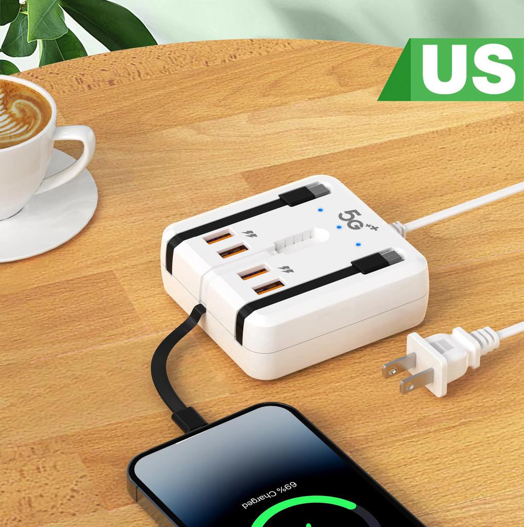 65W Multiport Type C USB Charger PD Fast Charging Wall Charger with EU/US Plug USB Hub Adapter for Quick Mobile Phone Charging
