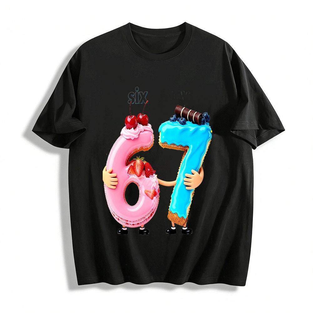 

Cute Number 67 Dessert Pattern Parent Child T Shirt Pure cotton T-shirt XXS