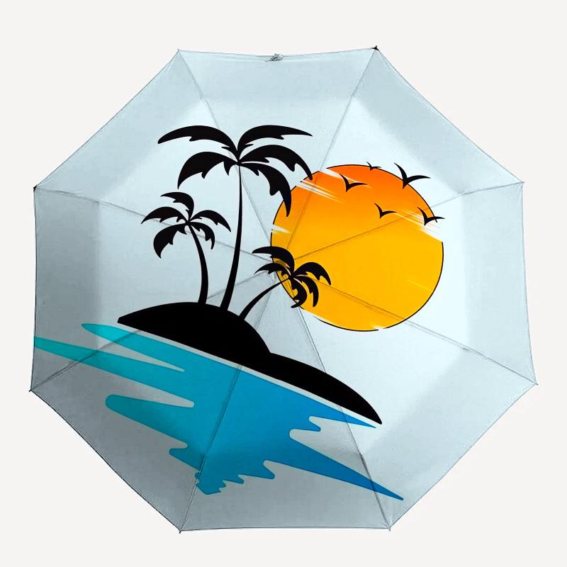1pc Tropical Sunset Island Scene Umbrella with Plastic Handle, Suitable for All Seasons Outdoor PT403
