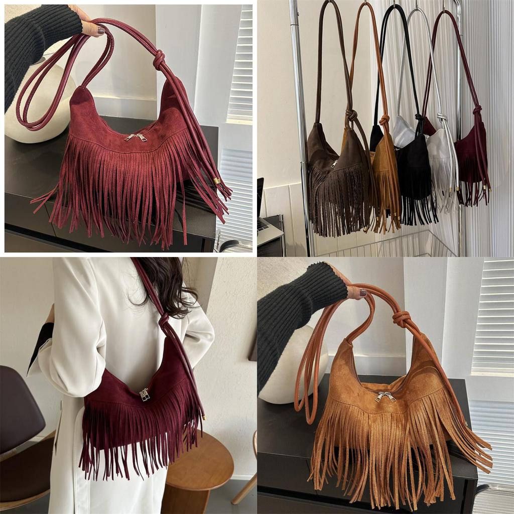 Fashionable Fringe Large Capacity 2024 New Retro Popular Women's Simple Single Shoulder Diagonal Shoulder Bag