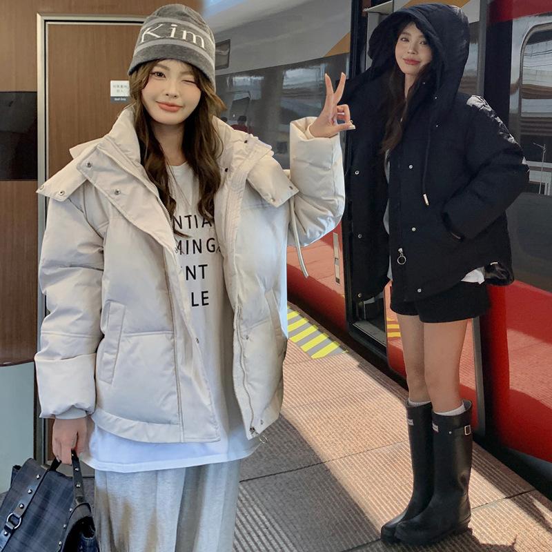 Down cotton jacket women's 2025 winter Korean version of warm thickened cotton jacket student cropped padded jacket loose bread jacket