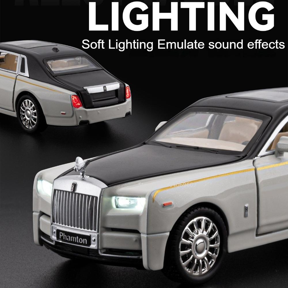 1:32 Model Toy Car Rolls-royce Phantom Silver Spur Alloy Diecast Sound Light Doors Opened Pull Back Simulation Vehicles for Kids
