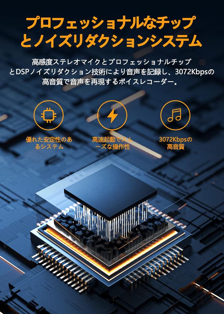 80GB Voice Sound Automatic Long Recording Up to 144 Hours of Continuous Stereo Malfunction Password Easy Ideal for Language and Includes Japanese