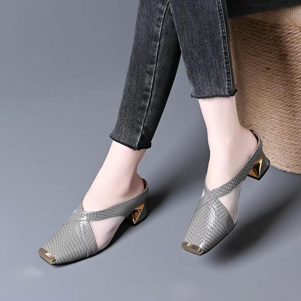 zapatos de mujer women cute sweet round toe black mesh breathable slip on square heel shoes lady casual pumps ab681