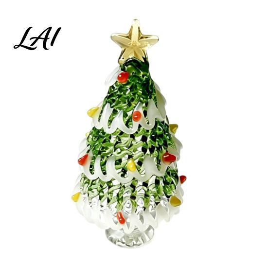 Miniature Christmas Tree Ornaments Glazed Figurine Glass Pulled Wire Desk Decor Elegant Desktop Decorations for Winter Mini Holiday Tabletop