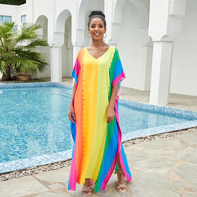 2026 European & American Cotton Beach Cover-up: Loose Robe-Style Long Dress Swimsuit Outerwear for Women