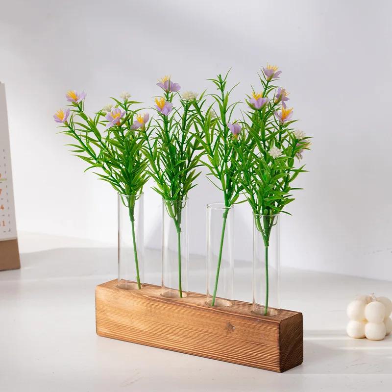 Wooden Frame Hydroponic Glass Test Tube Bottle Hydroponic Green Plant Container Test Tube Flower Vase Hydroponic Flower Vase