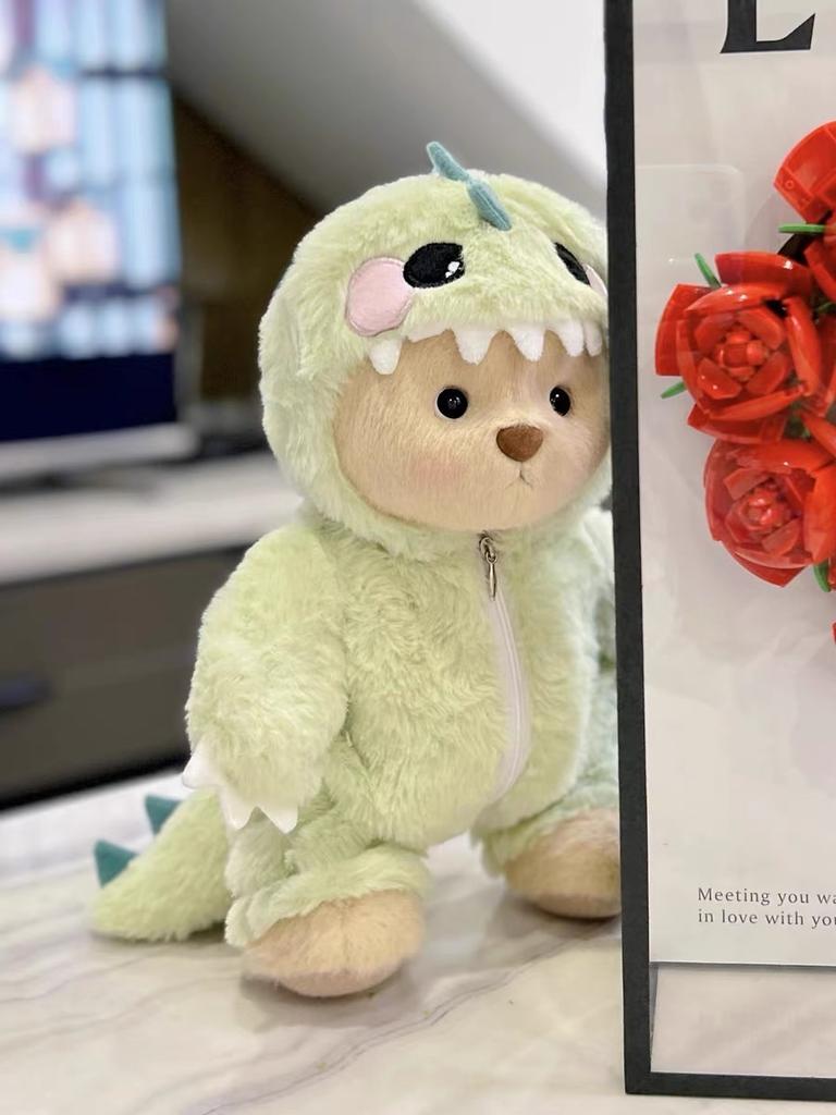30cm Medium Lena Bear Doll Clothes Green Dinosaur Jumpsuit Pink Dinosaur Suit Teddy Bear Replacement Outfit Dolls Accessories