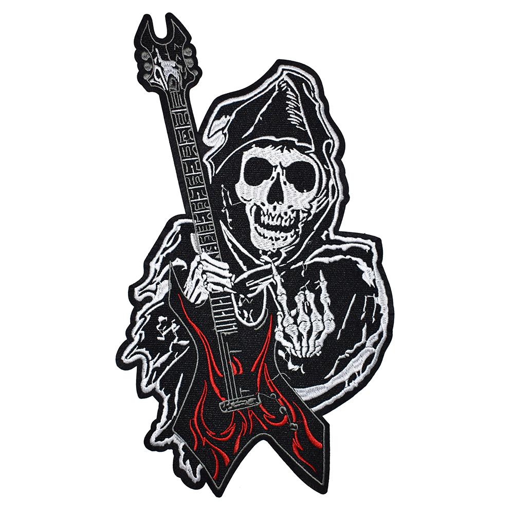 Skull Embroidery Patches Iron On Clothes Jeans Motorcycle Biker Punk Appliques Badge Stripe Sticker Diy