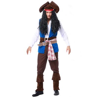 Adult Men Ocean Maritime Explorers Somali Pirate Captain Shirt Pants Belt Headwear Set Halloween Cosplay Costumes Role Play Outfit