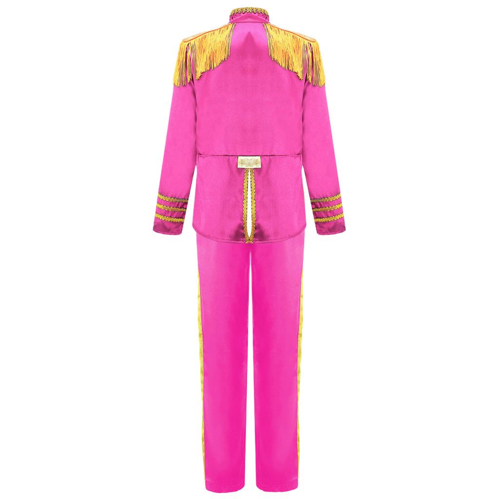 Kids 1960s British Star Costume Long Sleeve Gold Lace Decoration Fringe Rock Band Musician Shirt Pants Set