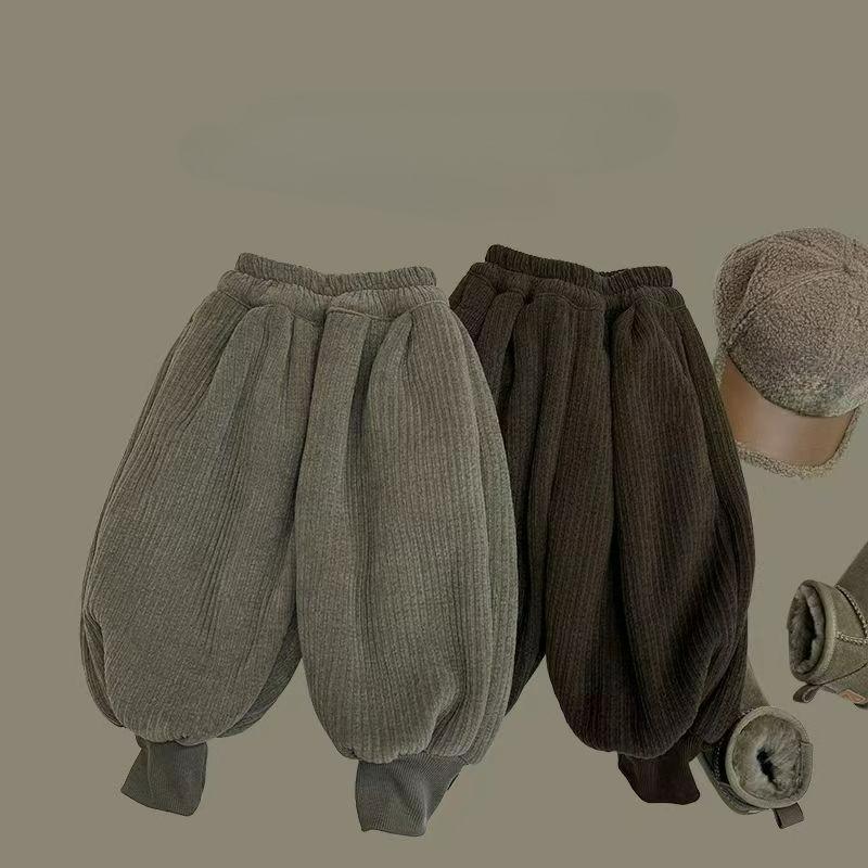 Kids's Trousers Girls Loose Plus Velvet Thickened Baby Warm Corduroy Winter Trousers
