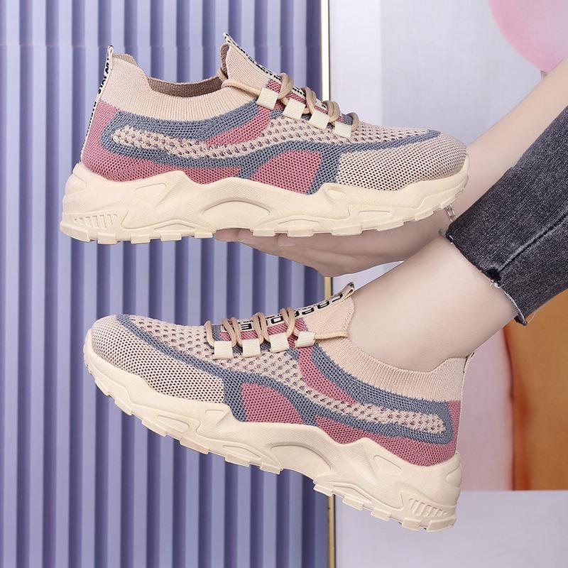 Women's Summer Flyknit Breathable Height-Increasing Dad Sneakers - Korean Style Casual Running Shoes with Soft Sole