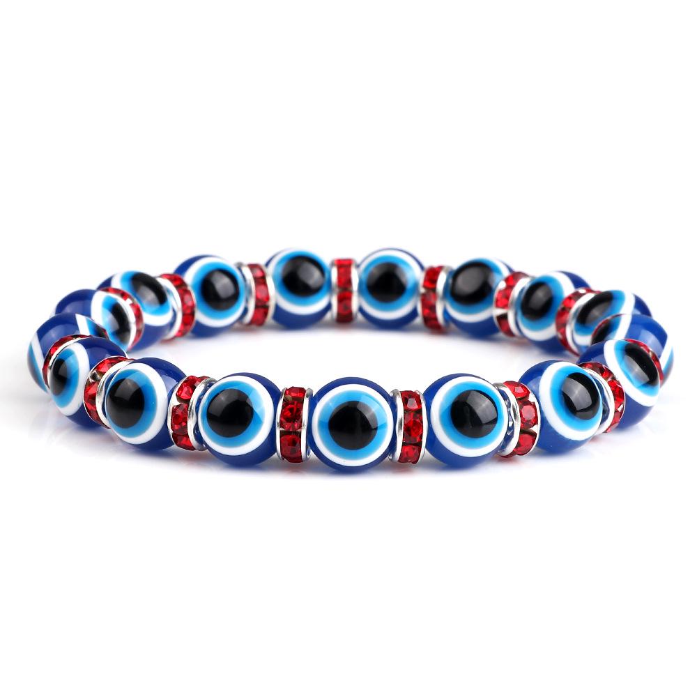 Devil's Eye Beaded Yoga Bracelet with Rhinestone Accents