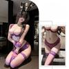 Sexy lingerie - purple lace half-support push-up push-up bra set - feminine steel support gathers to create a larger appearance