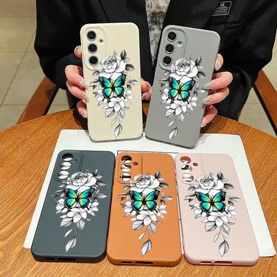 Mäkké tenké puzdro s motívom motýľa z TPU pre Samsung S25 S24 FE S23 Ultra S22 S21 A16 A56 A36 A55 A15 Kožená textúra Nárazuvzdorný matný kryt na telefón