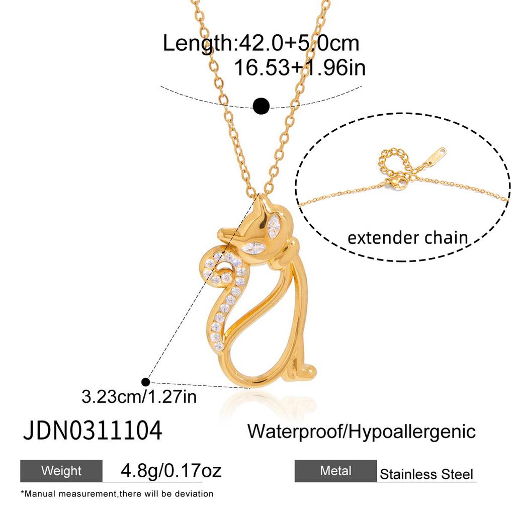 Youthway Cute Crystal Dog Cat Pendant Necklace For Women Minimalist 18K Gold PVD Plated Stainless Steel Necklace Fashion Jewelry