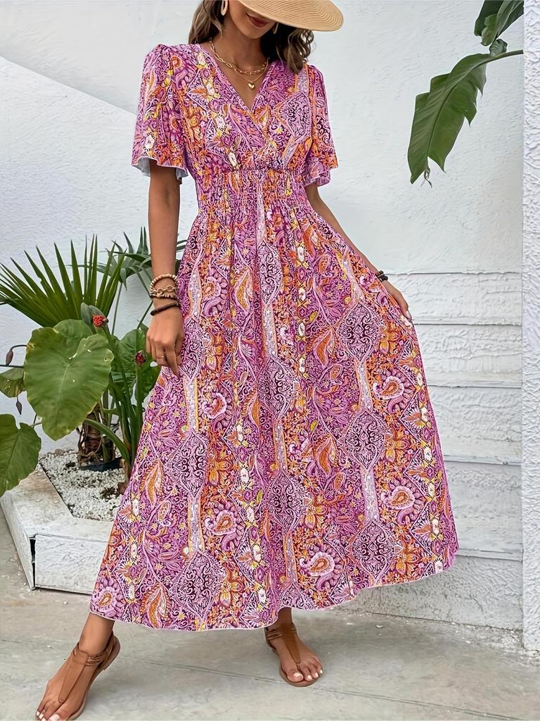 2026 Bohemian Ethnic High-Waisted Fashionable Women's Holiday Dress