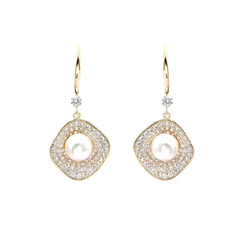 Natural Freshwater Pearl Geometric Earrings for Women Pendientes Micro Pave Cubic Zirconia Earring Designer Fashion Jewellery