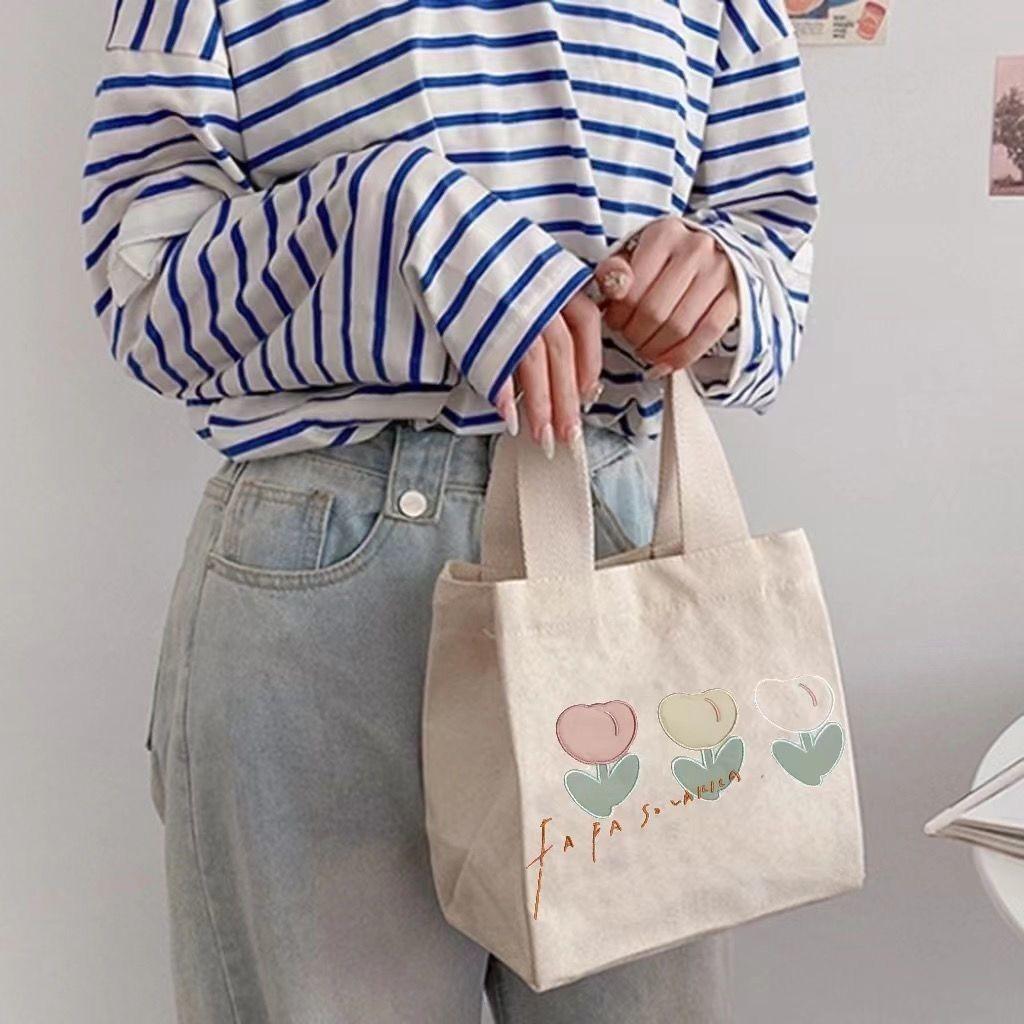 Stylish Canvas Tote Bag Small Capacity Lunch Box Bag For Women