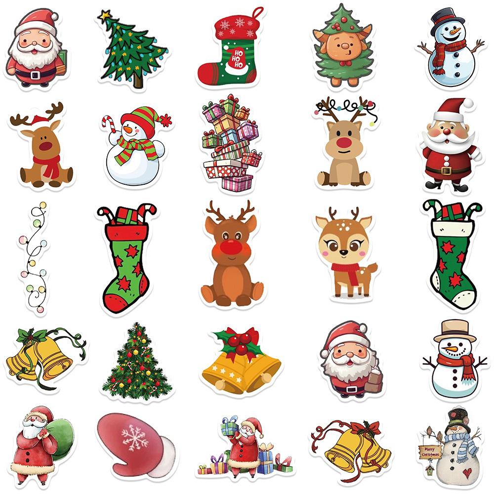 10/30/50pcs Kawaii Cartoon Christmas Stickers Santa Claus Graffiti Sticker Waterproof DIY Suitcase Guitar Phone Cute Decals Toy