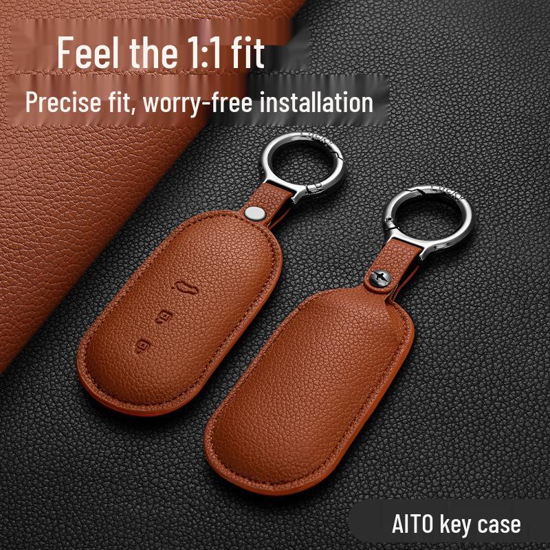 Genuine Leather Key Case for AITO Huawei Wenjie M8/M9, M5/M7 Refresh Car Key Shell