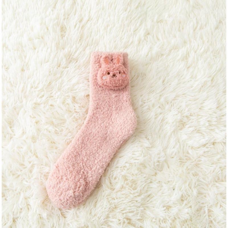 New Non-shedding Coral Fleece Three-dimensional Cartoon Medium Tube Warm and Fleece Home Towel Women's Socks