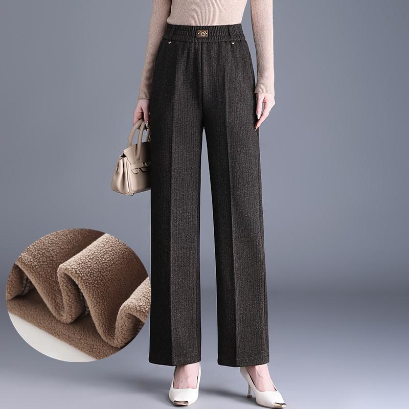 Women's Casual Thick Straight-Leg Pants for Spring, Autumn, and Winter - Suitable for Middle-Aged and Elderly