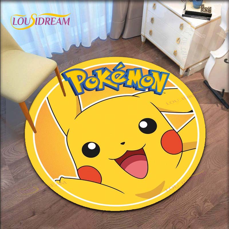 Cartoon Pokemon Runder Teppich für Wohnzimmer Teppich Bodenteppich Badematte Schlafzimmerteppich für Kinderzimmer Fußmatte