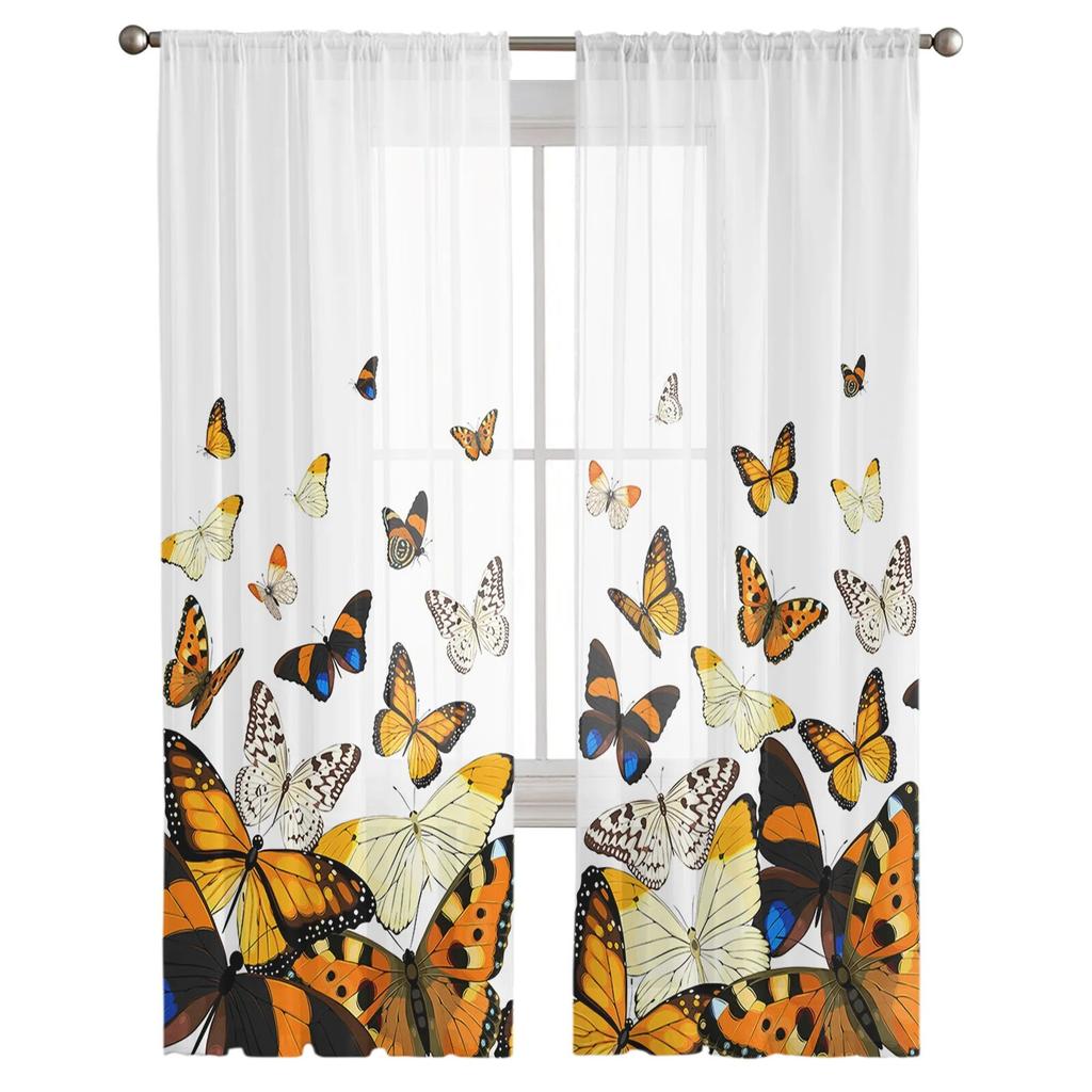 Pastoral Butterfly Gradient Sheer Curtains For Living Room Bedroom Tulle Curtain For Kitchen Voile Curtain Blind Panels