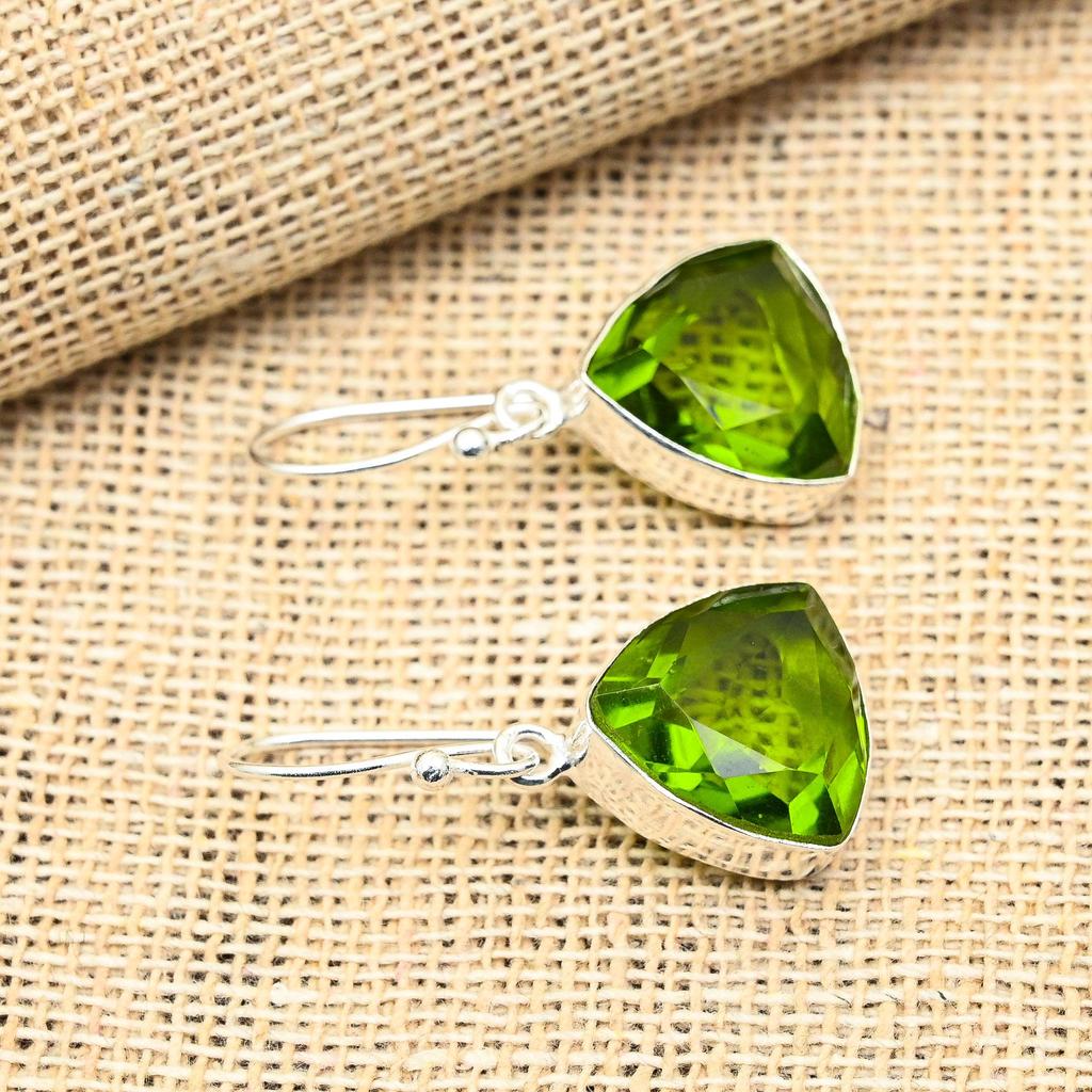 Peridot-Edelstein, handgefertigt, 925er-Sterlingsilber, Schmuckohrringe für Frauen