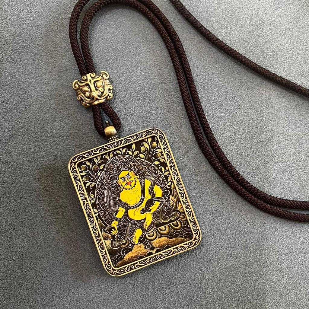 Thangka Pendant Necklace - Yellow & Black Guardian Buddha Amulet