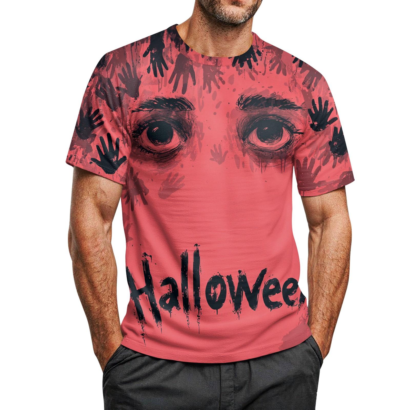 

Men s Halloween Printed Round Neck Raglan Short Sleeve Top T-Shirt XXXL