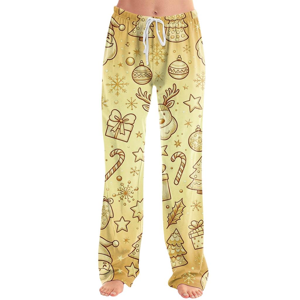 Women's Casual Pants with Christmas Print, Loose Fit, Stylish, for Holiday and Festive Occasions