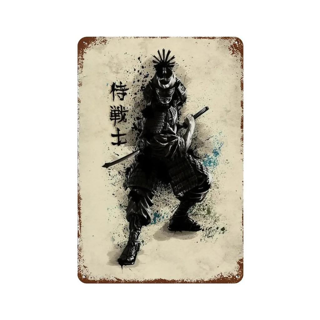 1pc Japanese Samurai Metal Aluminium Signs Wall Art Character Posters Decor Decorating Picture for Bar Living Room 8x12 Inc