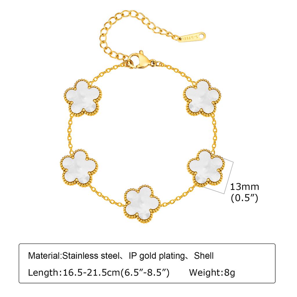 Women Flower Charms Bracelet 18K Gold Plated, Stainless Steel Lucky Flower Link Wrist Jewelry Birthday Gift