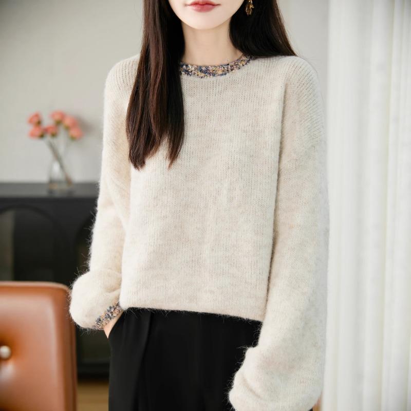 Women S Round Neck Loose Knitted Sweater For Autumn Winter Romantic Versatile