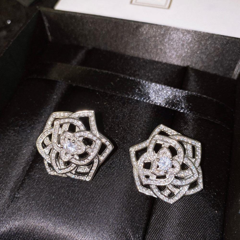 Elegant Women Jewelry Set Rose Necklace Camellia Earrings Floral Ring Openwork Accessories