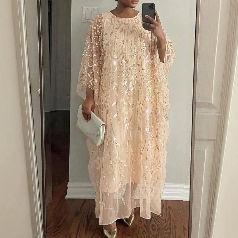 Übergröße Blätter Pailletten Stickerei Zweiteiliger Kaftan Abend Langkleid