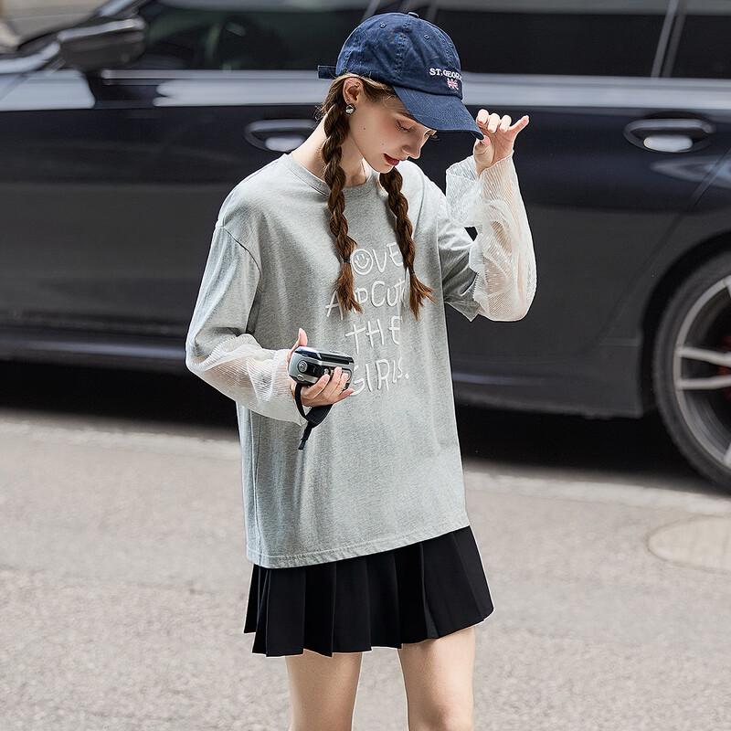 Tangshi Women s Knitted Lace Sleeve Long Sleeve T-Shirt L