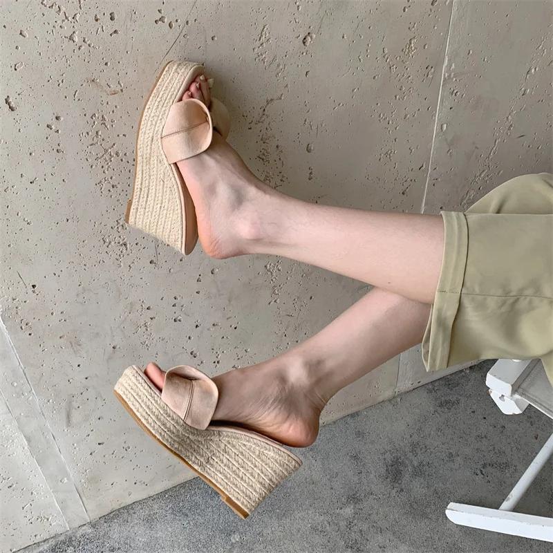 Fashion Eilyken Summer Butterfly-kont Women Slippers Solid Platform Wedges Peep Toe High Heels Banquet Sandals Shoes