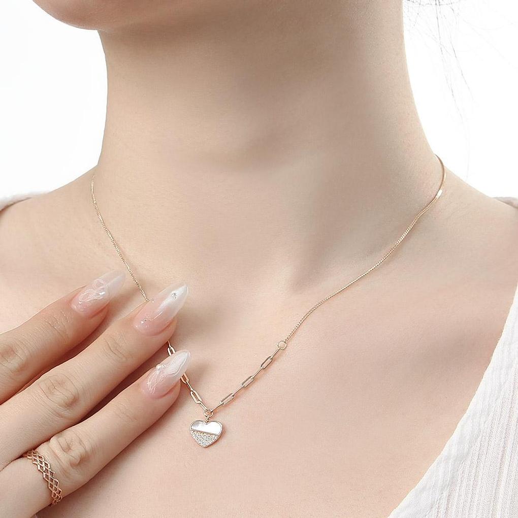 925 Silver Gold-Plated Mother-of-Pearl Love Heart Necklace