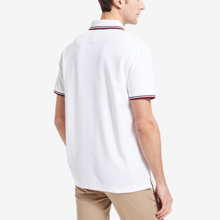 Tommy Hilfiger Golf Kıyafeti Amerikan Vintage Klasik Pamuklu Çizgili Dekoratif Polo Yaka Erkek Üst Beyaz C8178B2300112